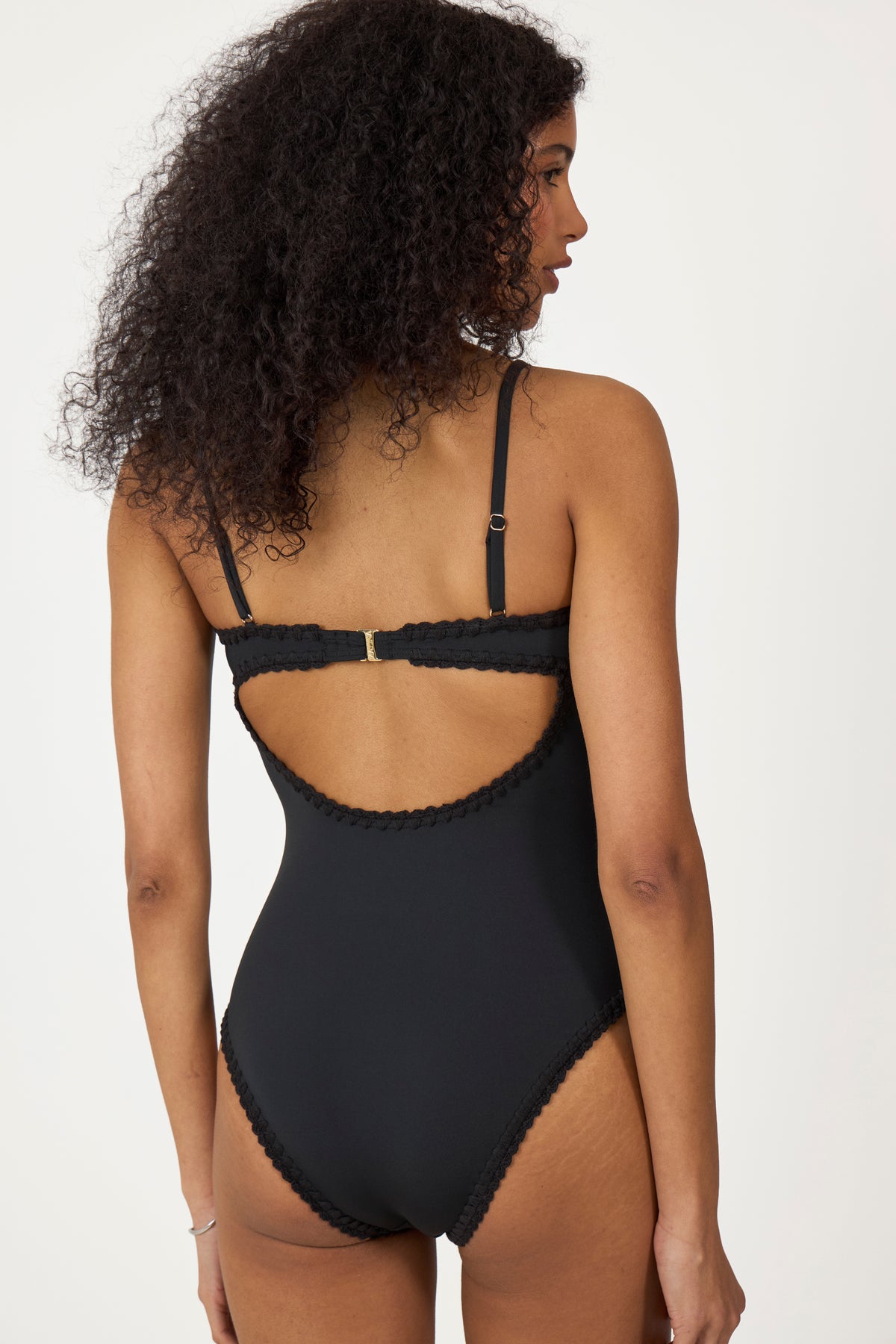 Nila V-Neck Crochet Trimmed Swimsuit - Black