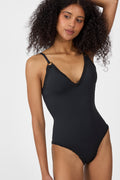 Nila V-Neck Crochet Trimmed Swimsuit - Black