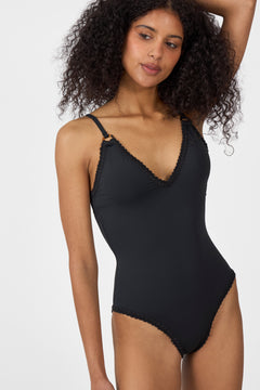 Nila V-Neck Crochet Trimmed Swimsuit - Black