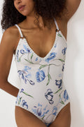 Nila V-Neck Crochet Trimmed Swimsuit - Tulip Blue