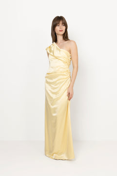 Cassia Draped Fitted Maxi Dress - Light Lemon