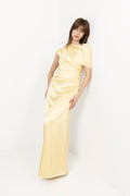 Cassia Draped Fitted Maxi Dress - Light Lemon