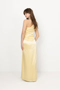 Cassia Draped Fitted Maxi Dress - Light Lemon