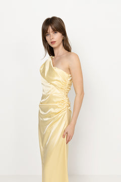 Cassia Draped Fitted Maxi Dress - Light Lemon