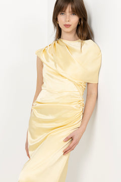 Cassia Draped Fitted Maxi Dress - Light Lemon