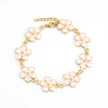 Adeline Pink Enamel Flower Chain Bracelet - Gold