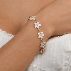 Adeline Pink Enamel Flower Chain Bracelet - Gold