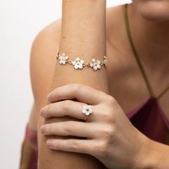 Adeline Pink Enamel Flower Chain Bracelet - Gold