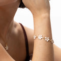Adeline Pink Enamel Flower Chain Bracelet - Gold
