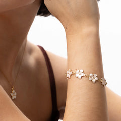 Adeline Pink Enamel Flower Chain Bracelet - Gold