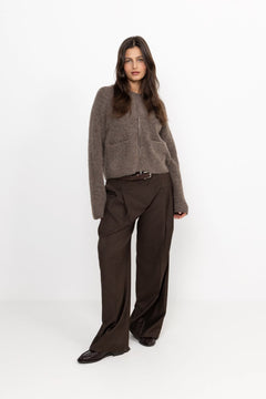 Sia Ras Ls Knit Short Cardigan - Chocolate Chip