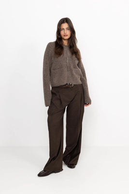 Sia Ras Ls Knit Short Cardigan - Chocolate Chip