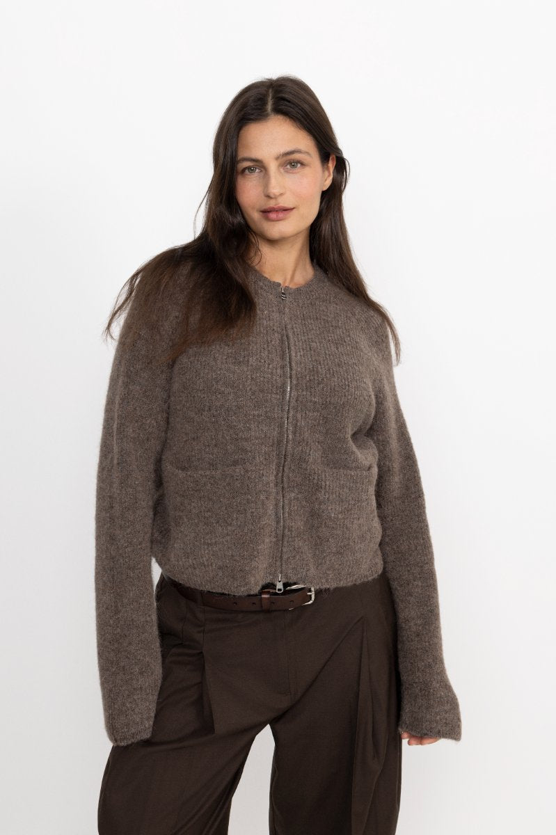 Sia Ras Ls Knit Short Cardigan - Chocolate Chip