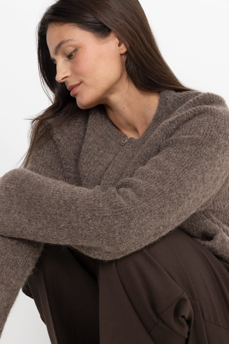 Sia Ras Ls Knit Short Cardigan - Chocolate Chip