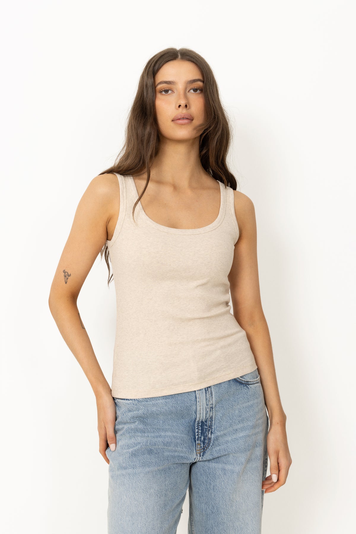 Anna U-Neck Tank Top Noos - Oatmeal Melange