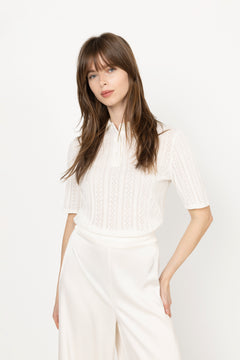 Toledo Structure 2/4 Knit Polo Neck - Snow White