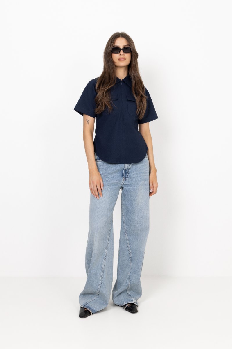 Tora Slim Ss Zip Shirt B - Dark Sapphire