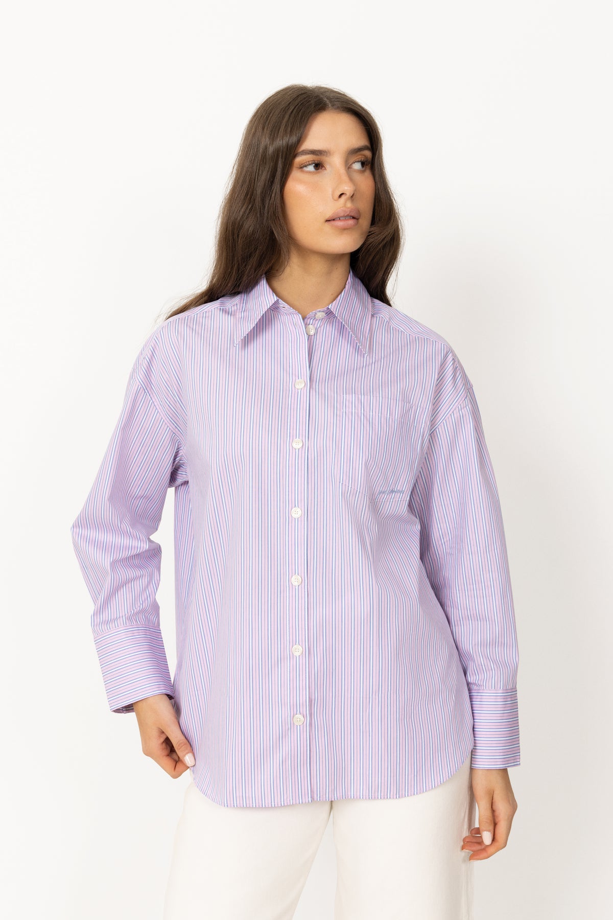 Hotel Amour Oversize Ls  Shirt B - Fresh Pink Blue + White