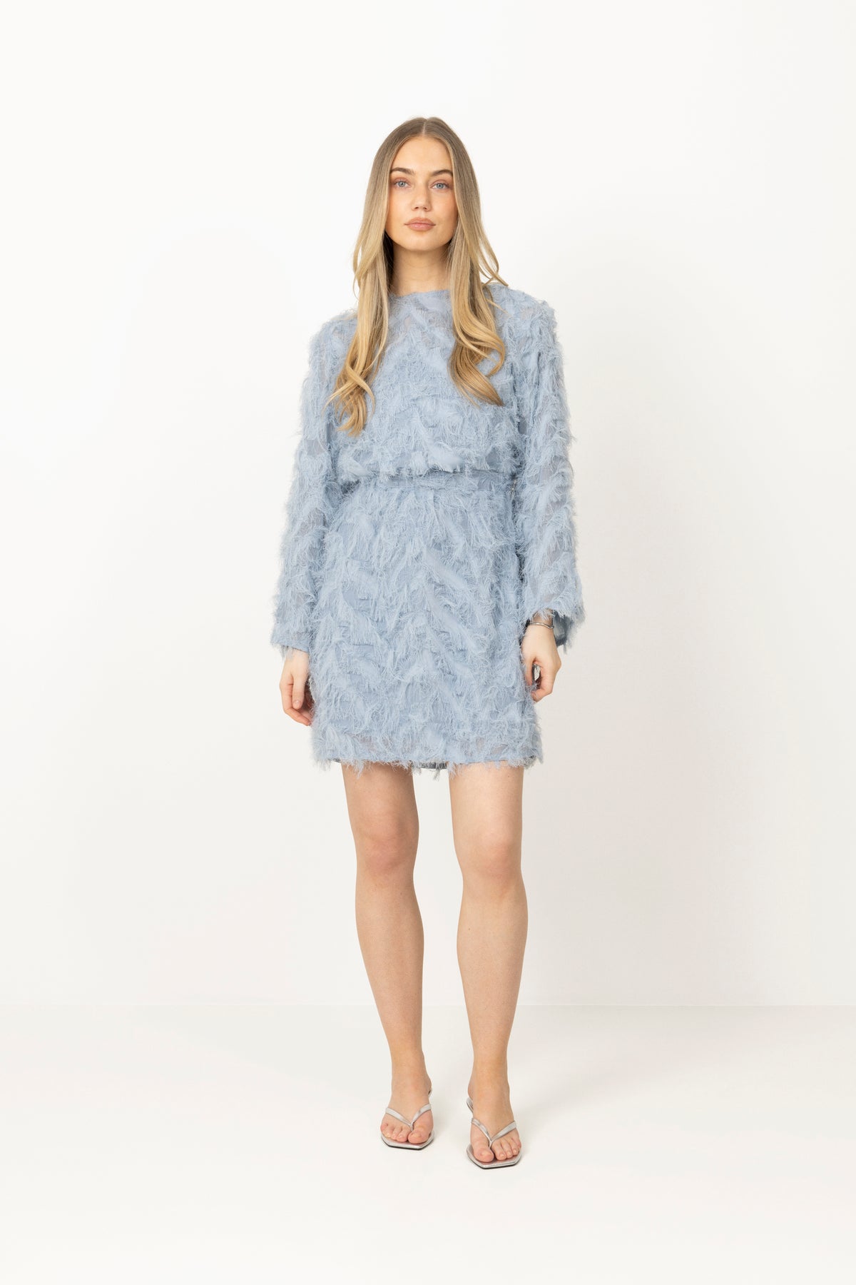 Myline Relaxed Ls Boat Neck Dress B - Dusty Blue