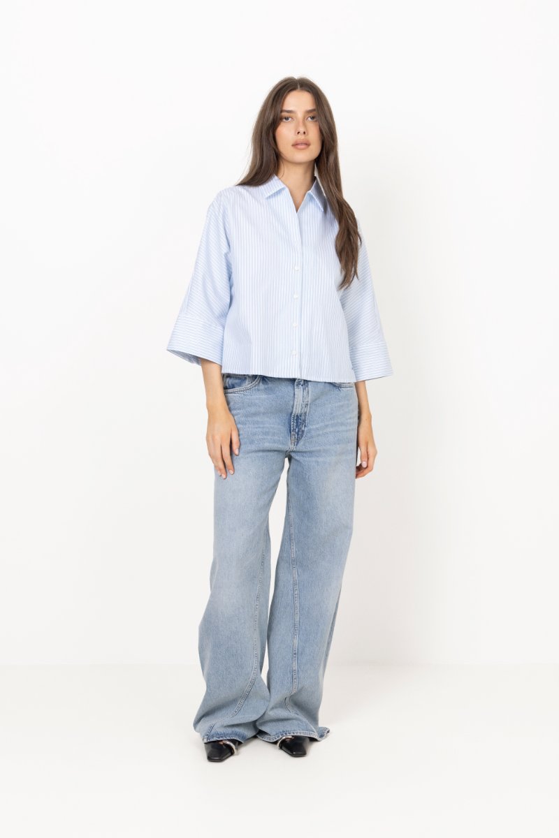 Ester Oversize 3/4 Shirt B - Malibu Blue Stripe