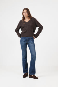 Cathrine Cashmere Cable Knit Sweater - Dark Brown