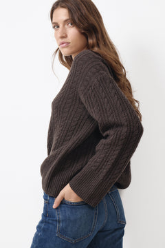 Cathrine Cashmere Cable Knit Sweater - Dark Brown
