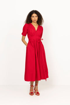 Maria Dress - City Red Poplin