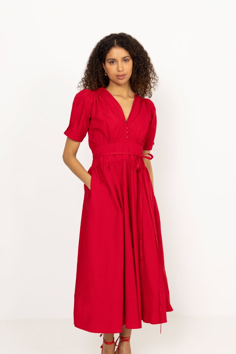 Maria Dress - City Red Poplin