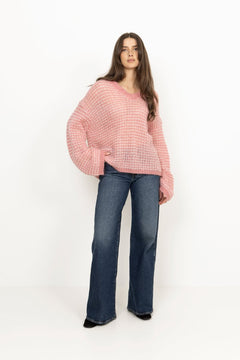 Boxy Mohair V-Neck - Pink Mix