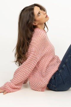 Boxy Mohair V-Neck - Pink Mix