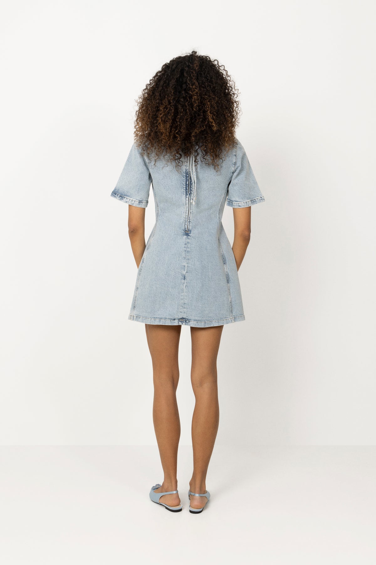 Short Denim Dress - Blue Washed
