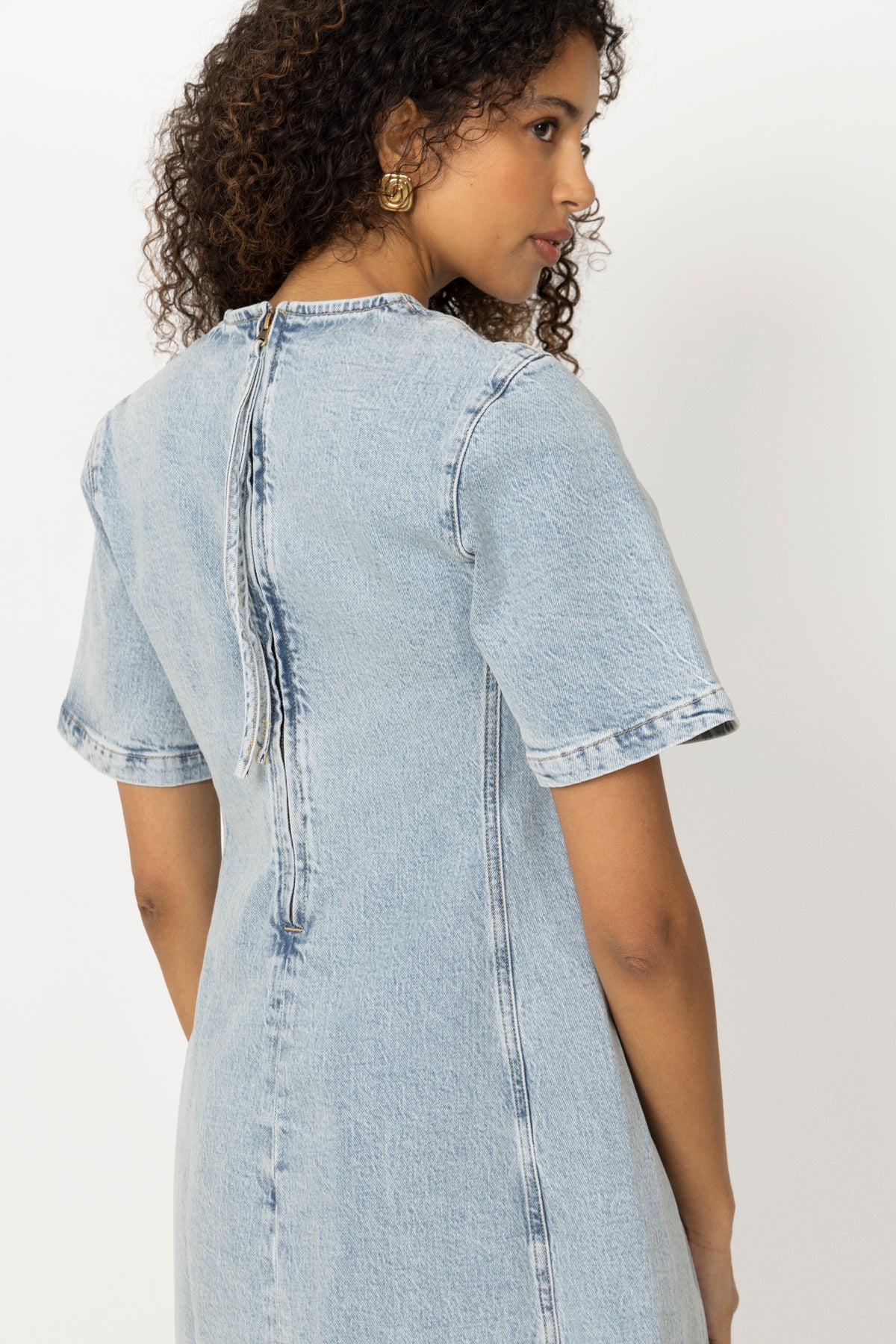 Short Denim Dress - Blue Washed