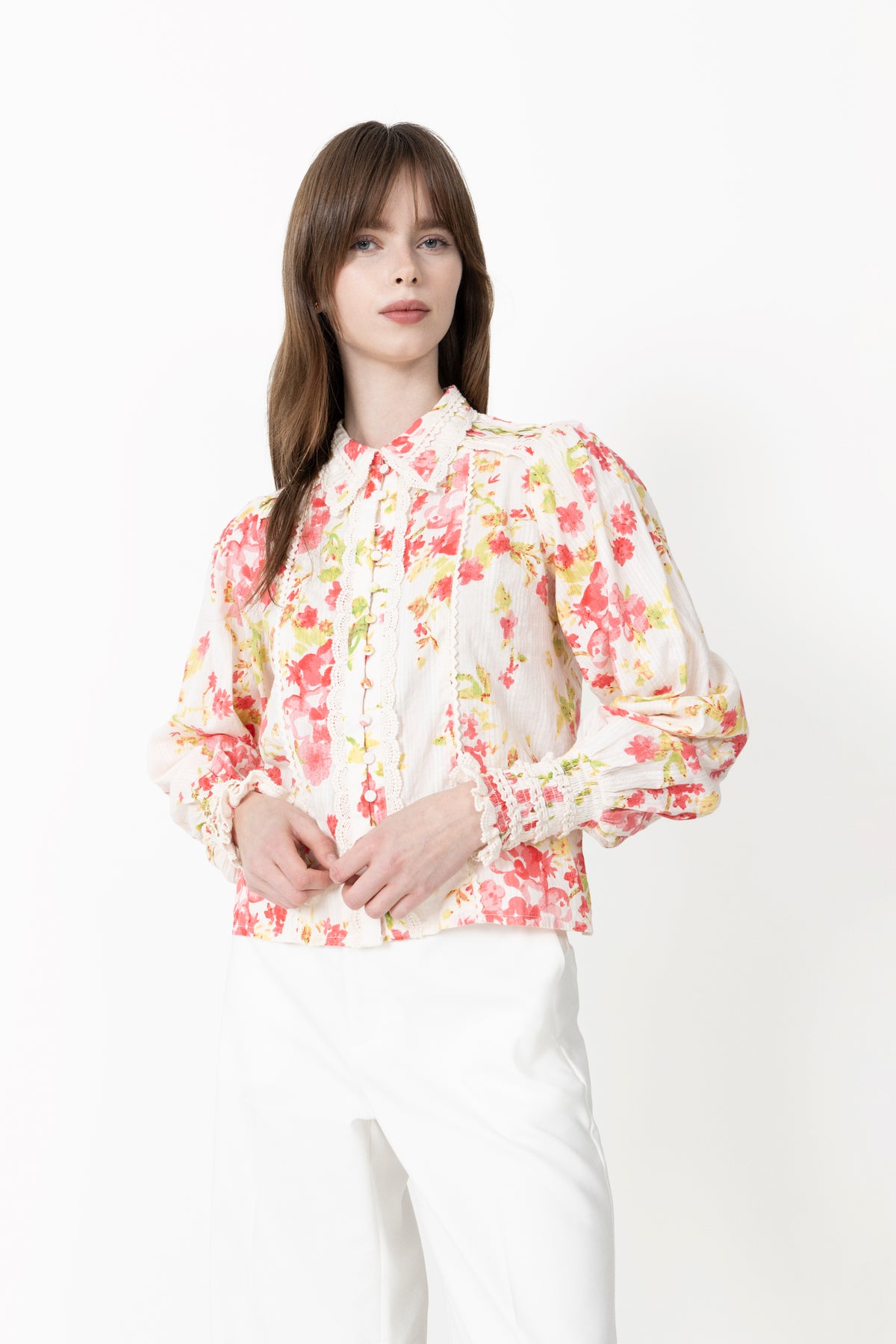 Yassomelli Ls Shirt - Birch Red Flowers