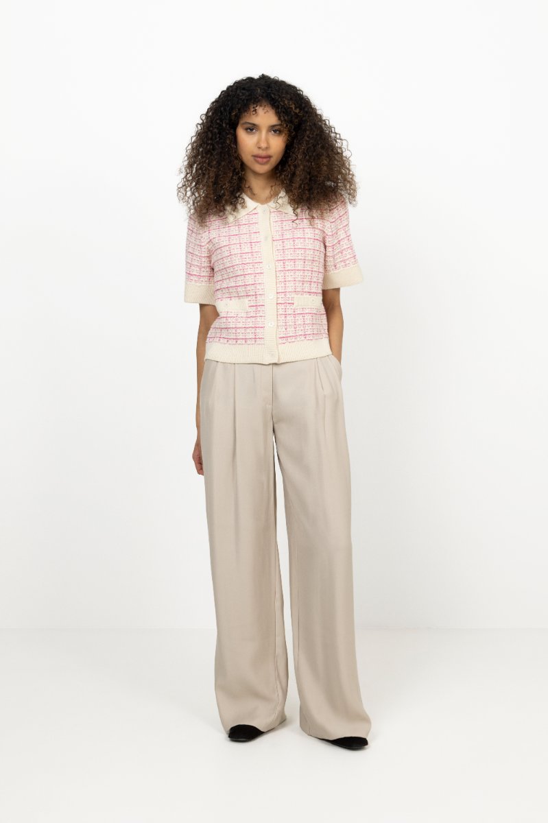 Yaslivia Ss Knit Cardigan - Birch Rose Violet/Ballerina