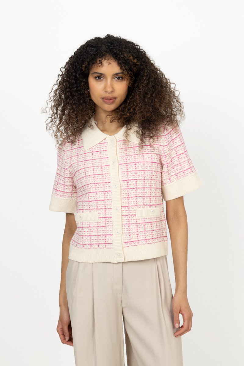 Yaslivia Ss Knit Cardigan - Birch Rose Violet/Ballerina