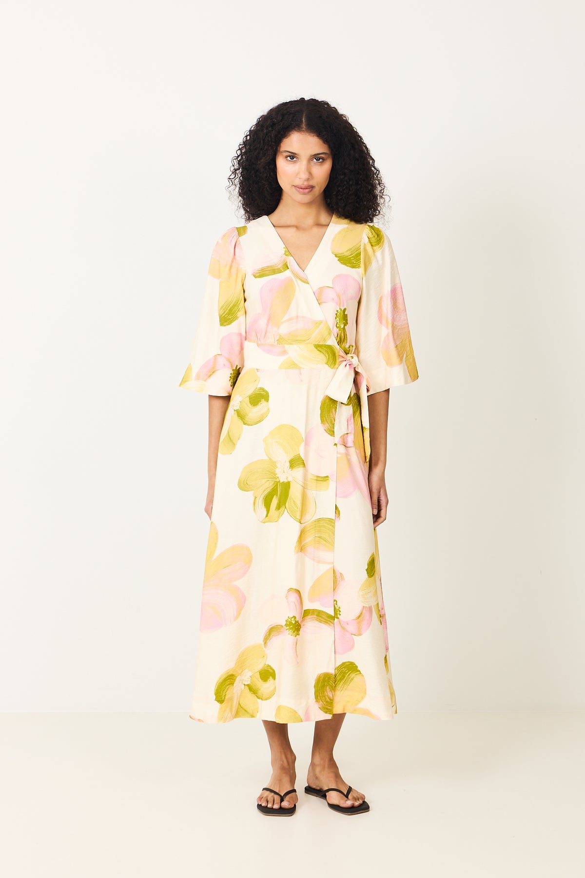 Yasmarga 3/4 Wrap Long Dress - Pristine Marga Aop