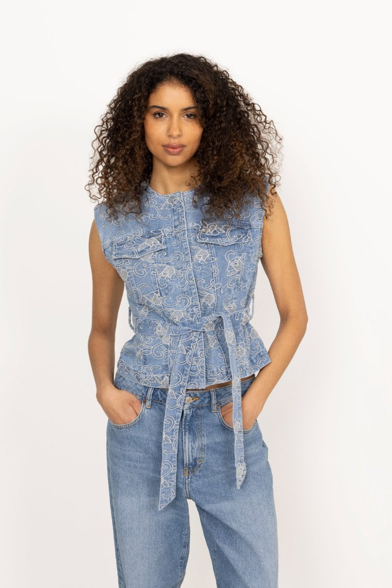 Yaskari Denim Waistcoat - Light Blue Denim