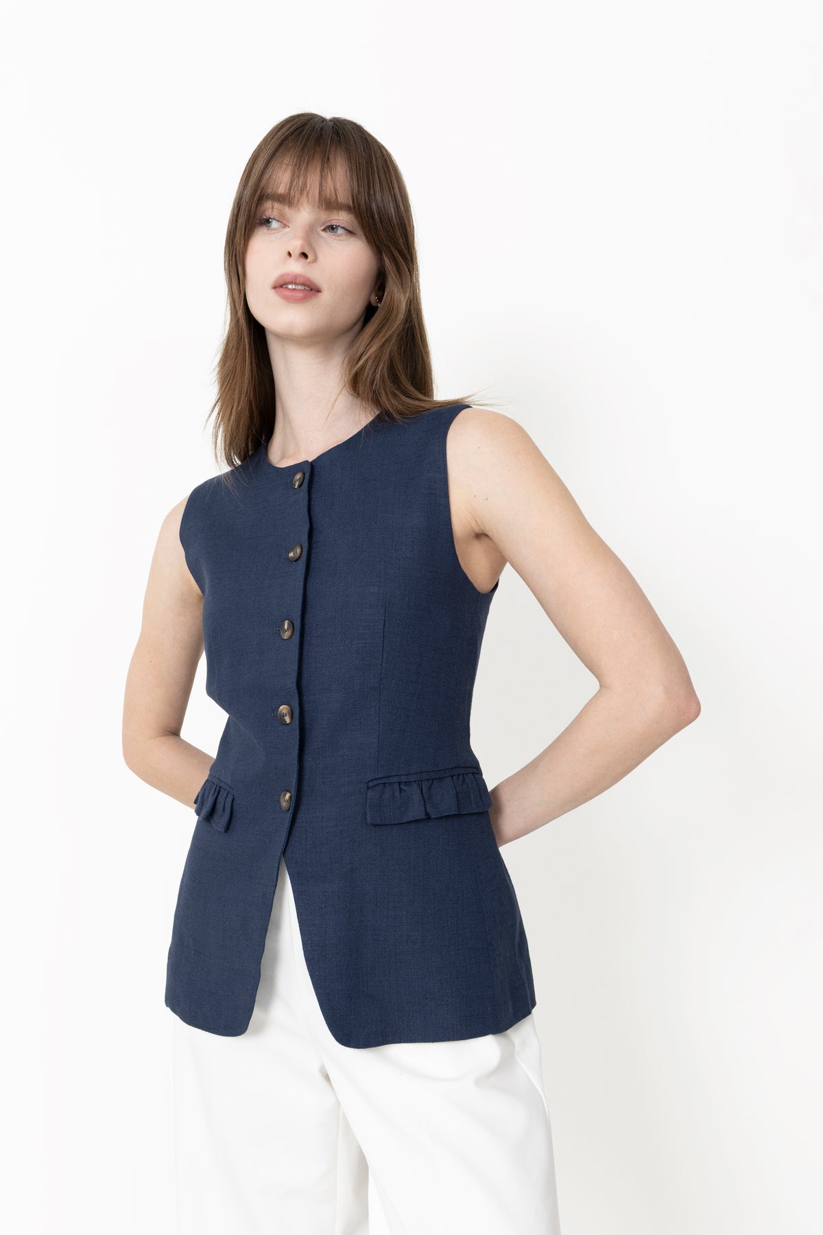 Yasagana Linen Blend Waistcoat - Navy Blazer