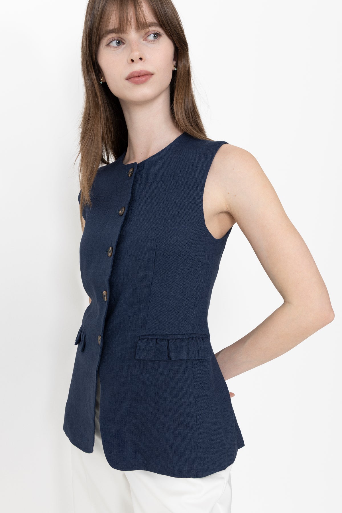 Yasagana Linen Blend Waistcoat - Navy Blazer