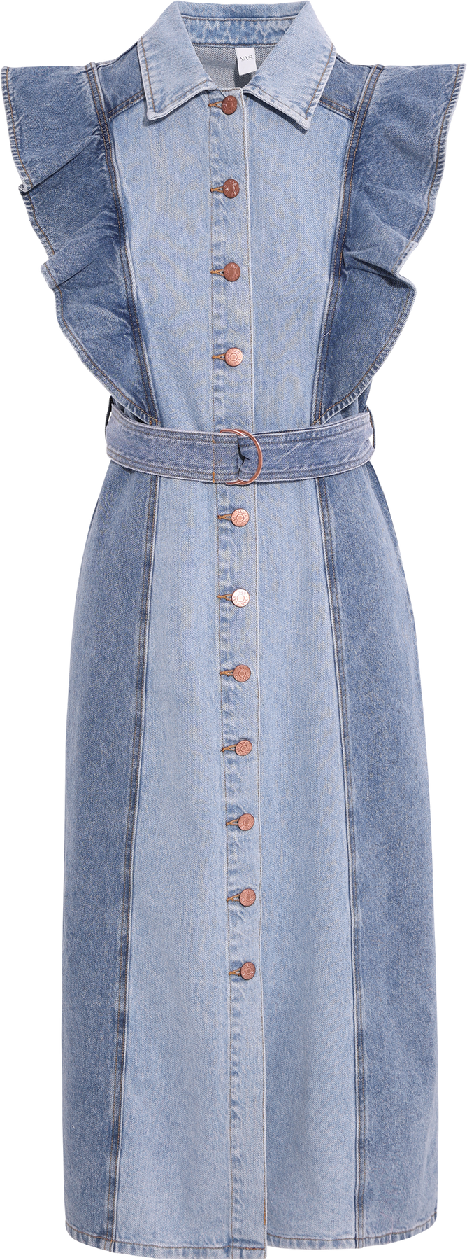 Yascawi Sl Denim Long Dress - Medium Blue Denim Light Blue Denim Blocking