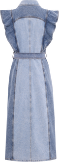 Yascawi Sl Denim Long Dress - Medium Blue Denim Light Blue Denim Blocking