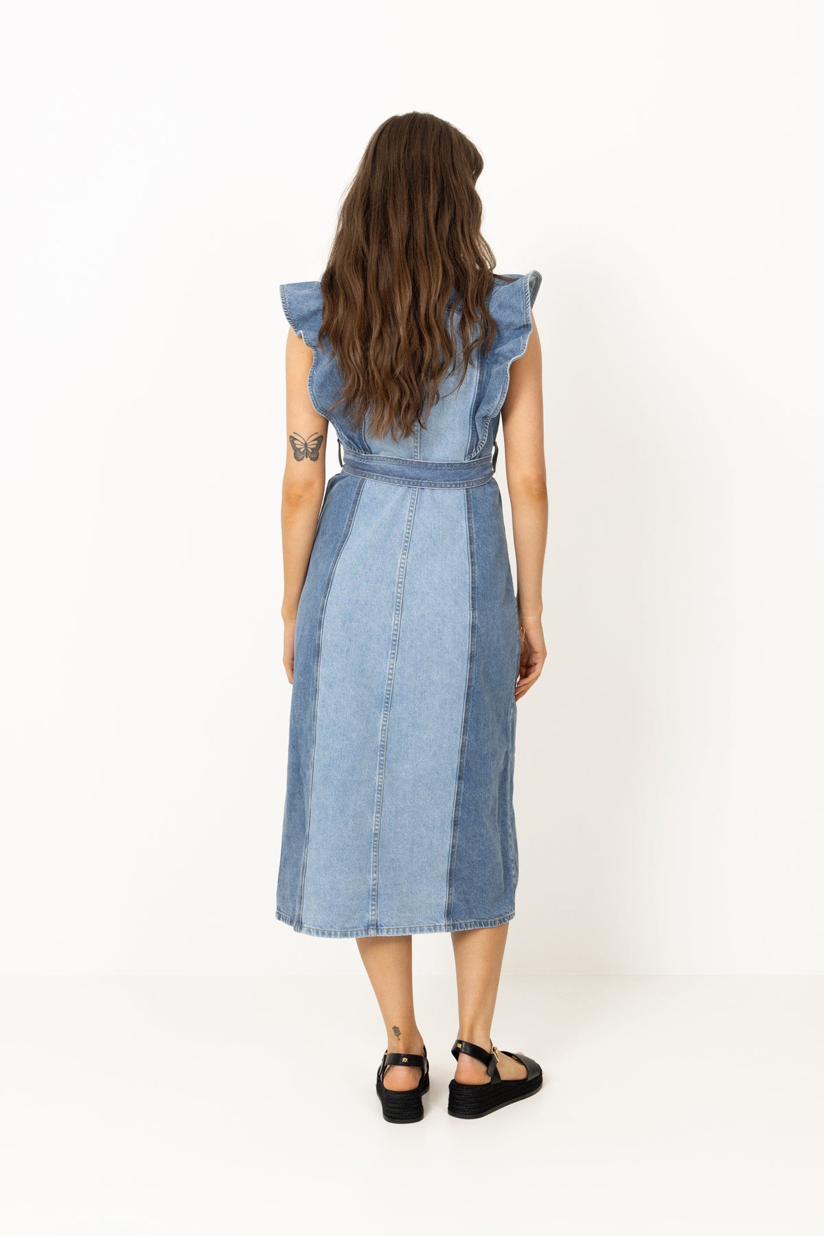 Yascawi Sl Denim Long Dress - Medium Blue Denim Light Blue Denim Blocking