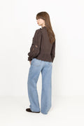 Petrine Embroidery Blouse - Dark Brown