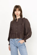 Petrine Embroidery Blouse - Dark Brown