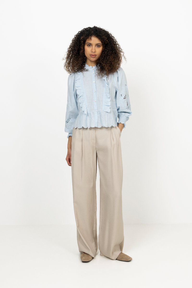 Petrine Embroidery Blouse - Light Blue