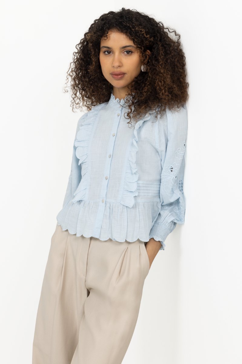 Petrine Embroidery Blouse - Light Blue