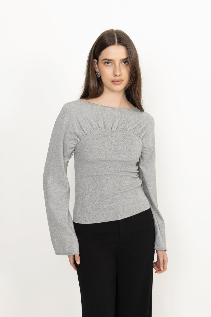 Kaiba Knit Blouse - Light Grey Melange