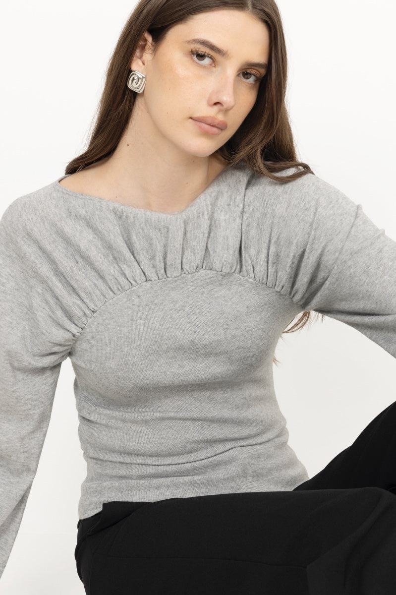 Kaiba Knit Blouse - Light Grey Melange