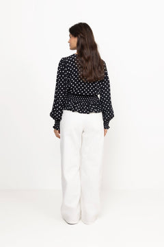 Tamona Crepe Dot Blouse - Black