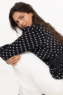 Tamona Crepe Dot Blouse - Black